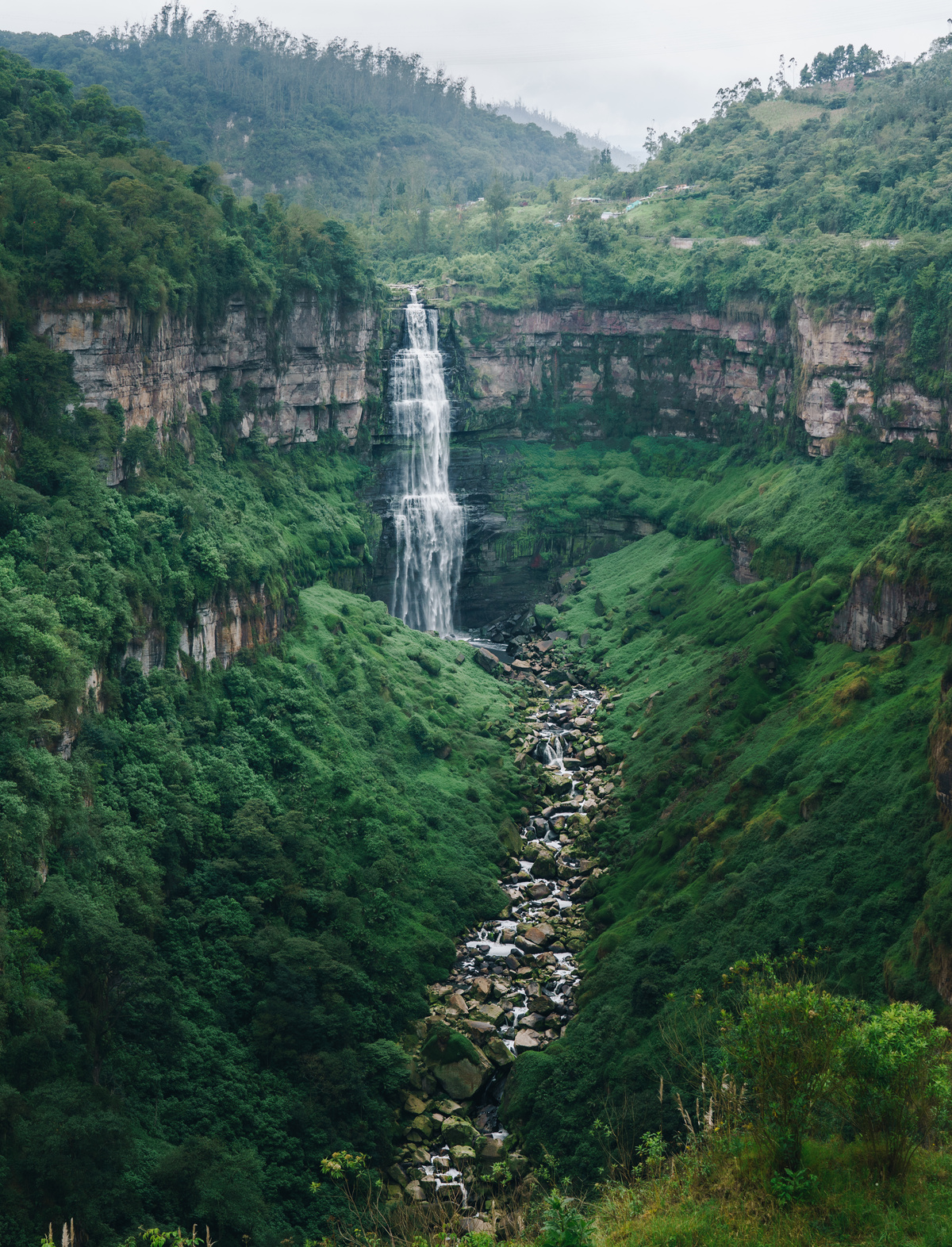 Scenic View of Waterfalls in the Middle of Mountain Forest